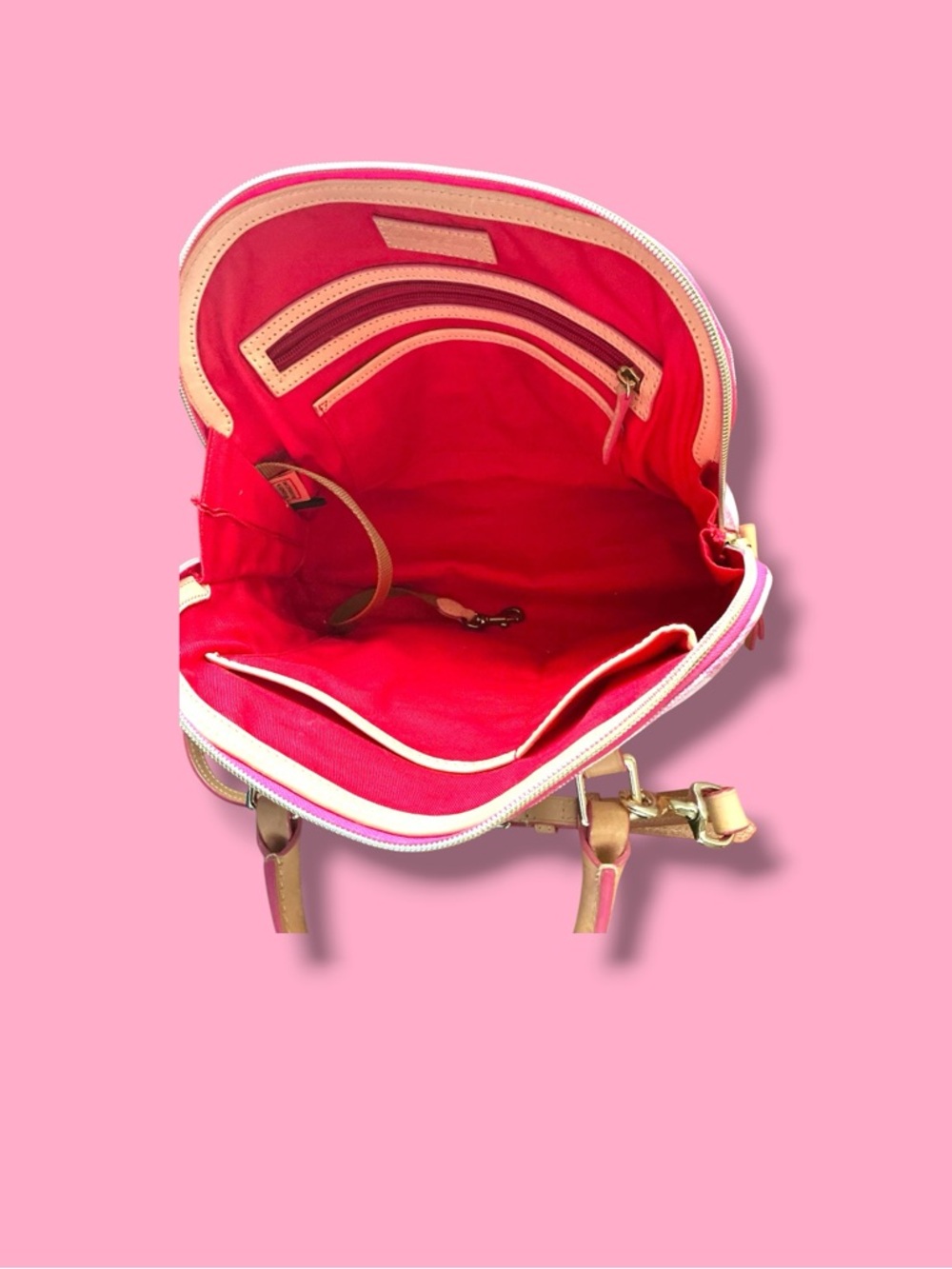Dooney & Bourke Pink Gingham Dome Satchel with Leather Trim - Picture 5 of 6